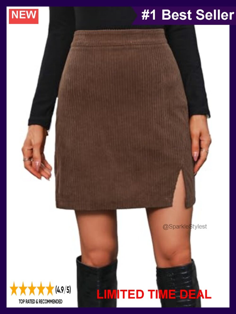 Corduroy Split Hem Mini Skirt High Waist Bodycon Pencil Skirt